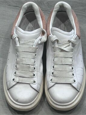 Alexander McQueen Oversized Sneakers White Leather Pink Suede WB998 Size 37 US 7